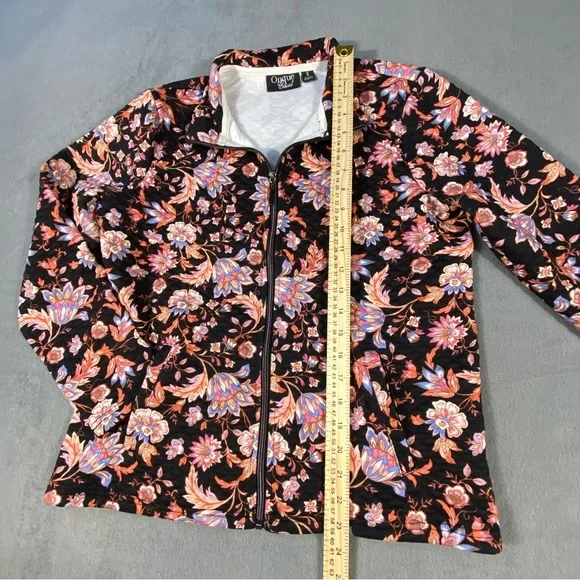 Onque Casual Women’s Black Floral Jacket, Zip front, long sleeves, pockets,sizes - Picture 7 of 9
